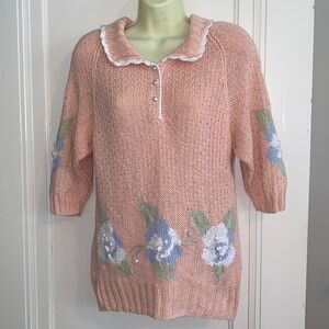 Vtg Marisa Christina pink floral ramie sweater